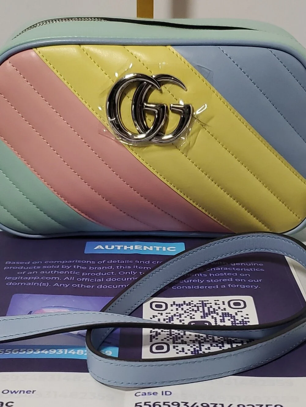 Gucci Marmont Quilted Camera Pastel Stripe Camera Bag -Blue, Pink, Yellow & Mint - Picture 2 of 12